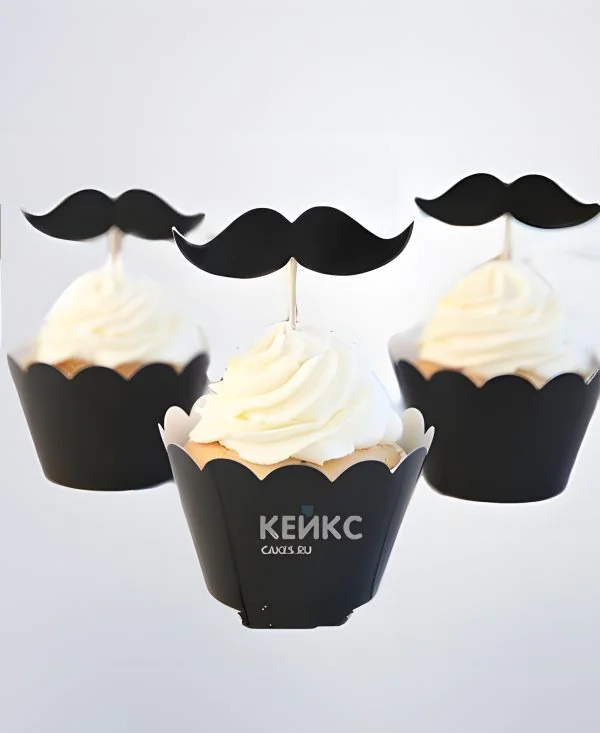 Капкейки с черными усами парню Фото
