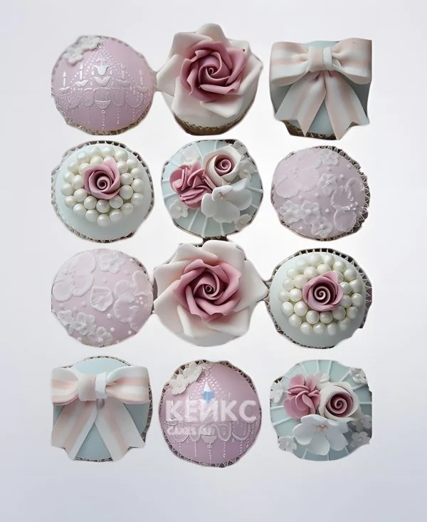 Капкейки бабушке в сиренево-бежевых тонах Фото