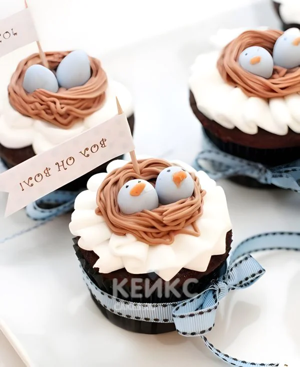 Капкейки с гнездышками на рождение ребенка Фото