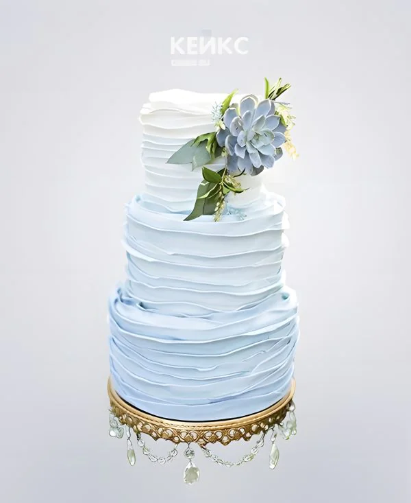 Трехъярусный свадебный торт в бирюзовом цвете Фото