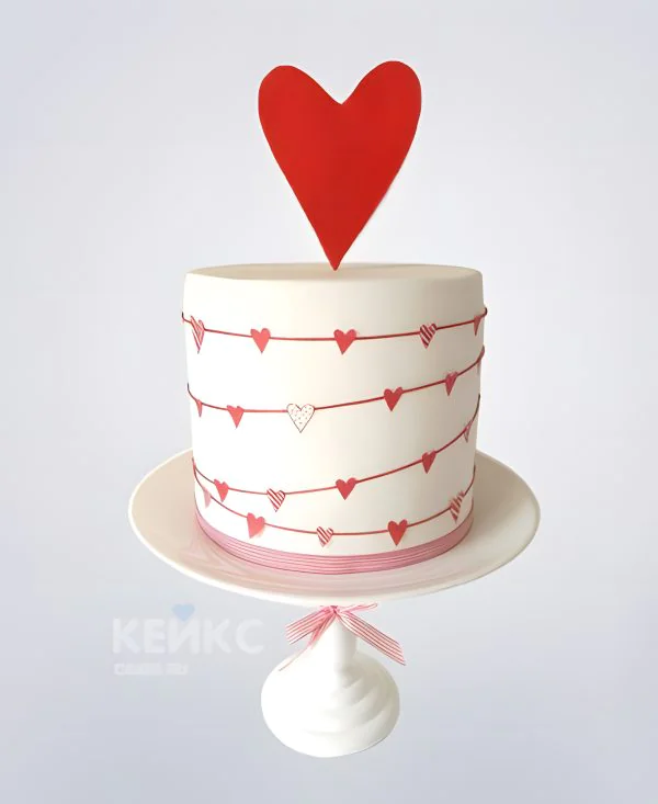 Торт на годовщину свадьбы с красным сердцем Фото