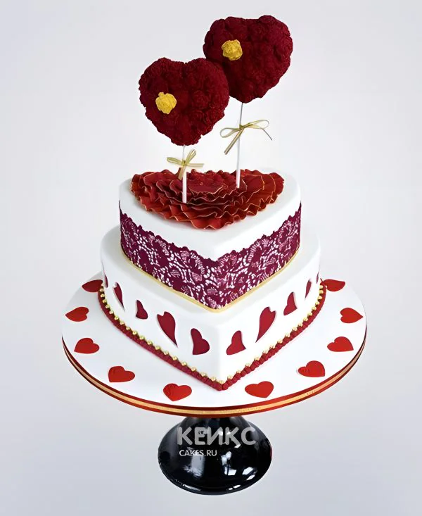 Торт на годовщину свадьбы с двумя сердцами Фото