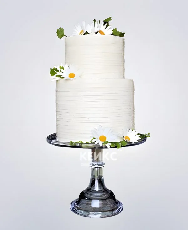 Белый свадебный торт с ромашками Фото