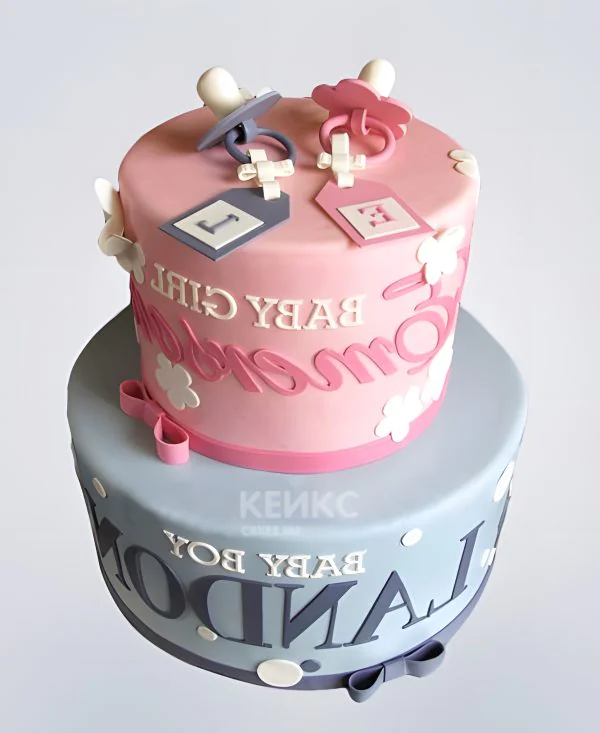 Двухцветный торт с сосками и бантами Двухцветный торт с сосками и бантами Фото