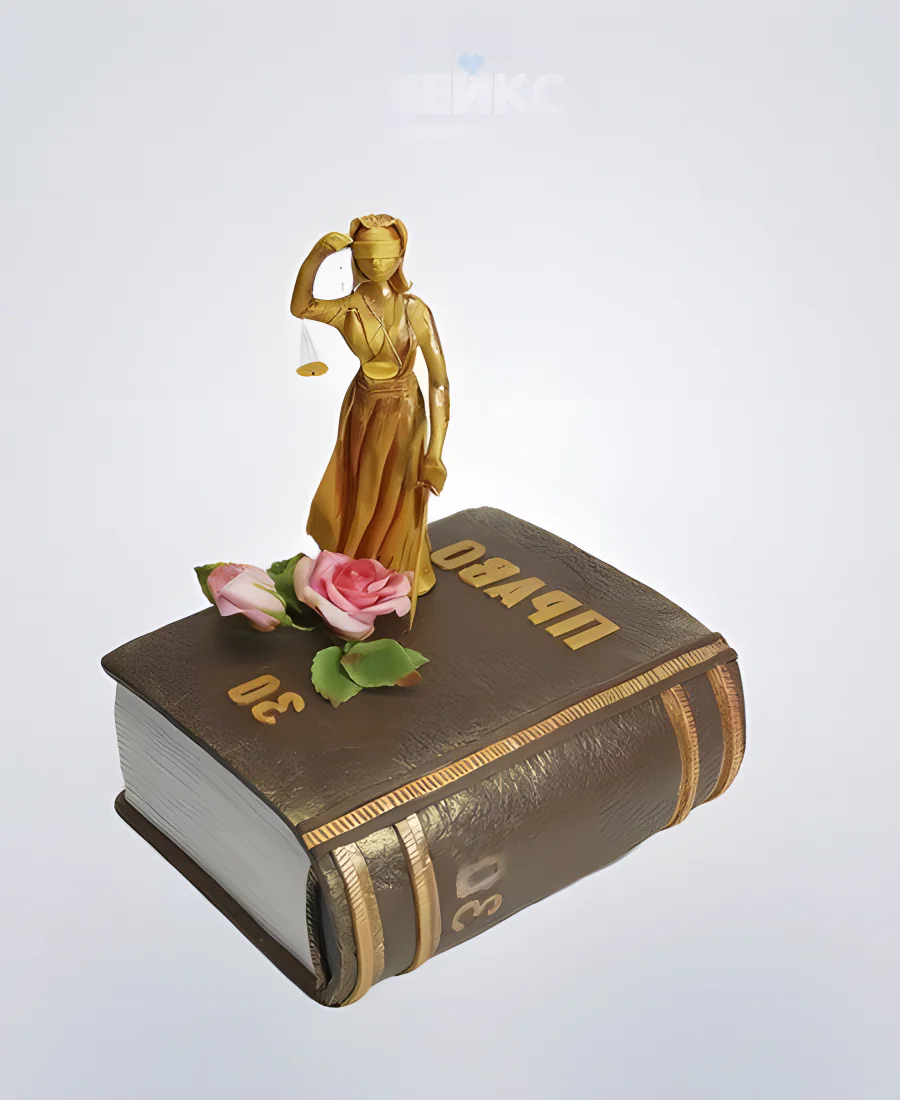 Торт для юриста в виде книги с фигуркой Фемиды Торт для юриста в виде книги с фигуркой Фемиды Фото