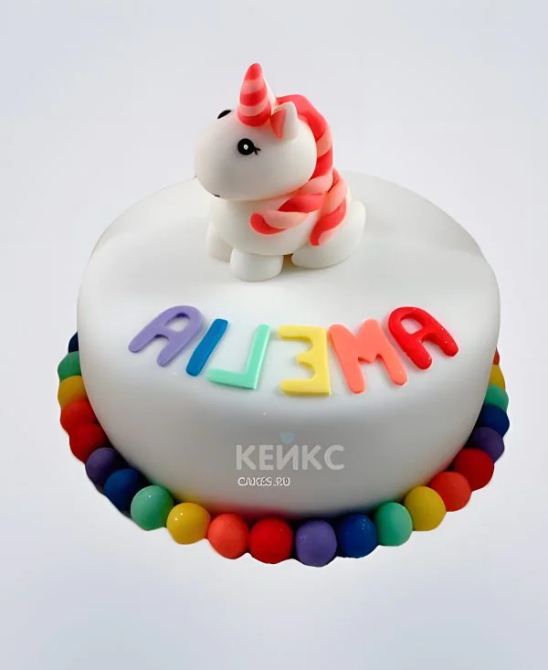 Торт единорог с разноцветными шарами Торт единорог с разноцветными шарами Фото