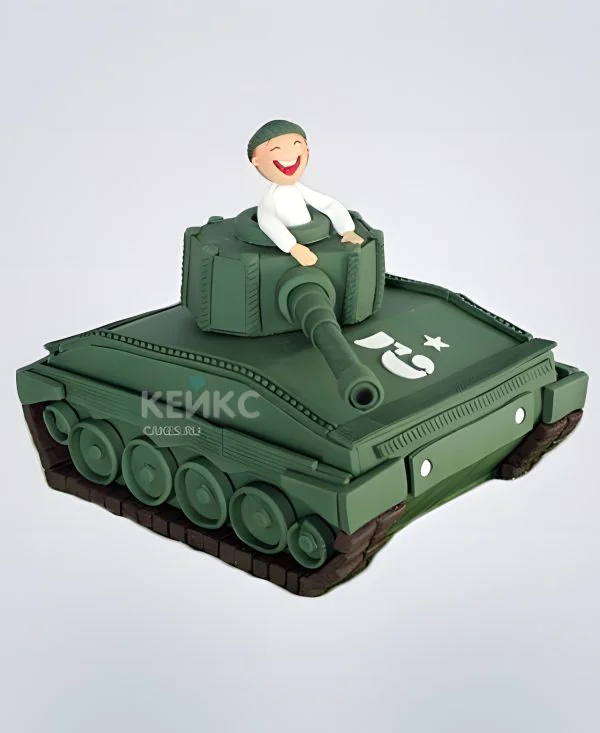 Торт в виде танка с военным Торт в виде танка с военным Фото