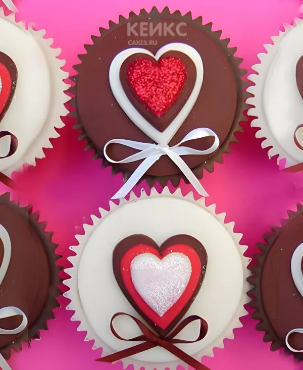Капкейки любовь с красными и белыми сердечками Фото