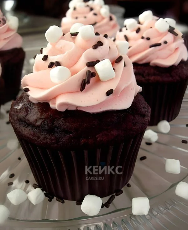 Розовые капкейки с шоколадной посыпкой Фото