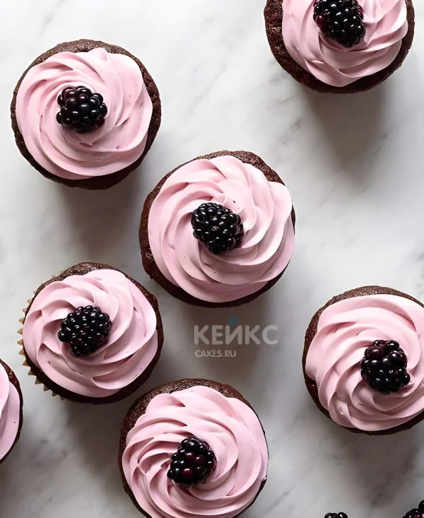 Недорогие капкейки с розовым кремом и ягодами Фото