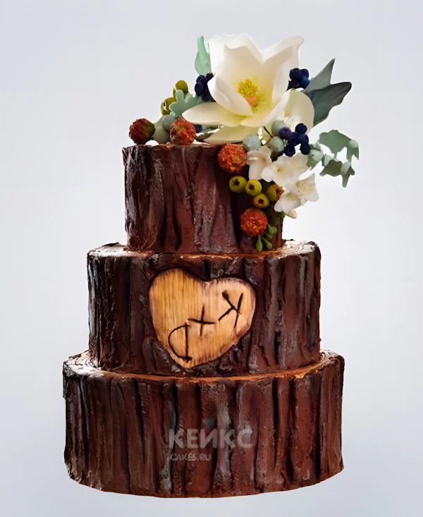 Свадебный торт в осеннем стиле с цветами Фото