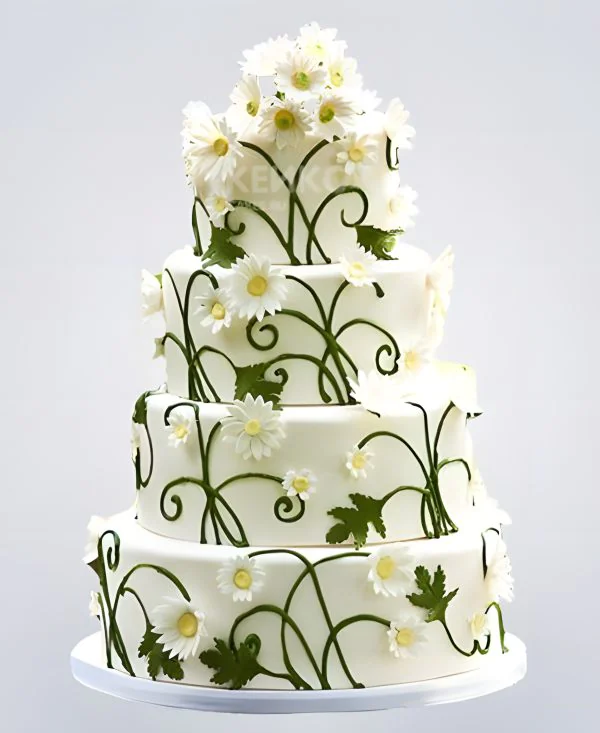 Хрупкий свадебный торт с ромашками Фото