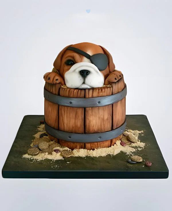 Торт 3D Пес-пират в бочонке Фото