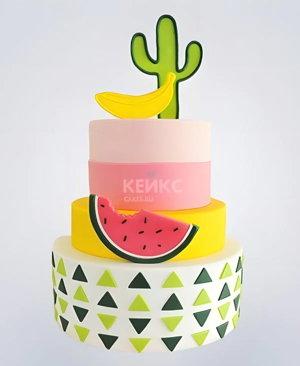 Торт с арбузом и кактусом Фото