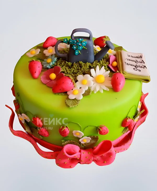 Торт зеленый с розовым бантом Торт зеленый с розовым бантом Фото