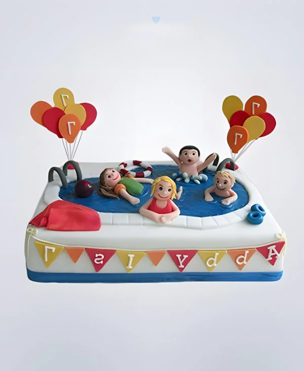 Торт бассейн с пловцами и шариками Торт бассейн с пловцами и шариками Фото