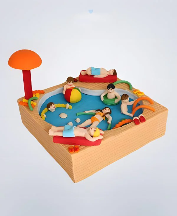 Торт в виде бассейна с людьми Торт в виде бассейна с людьми Фото