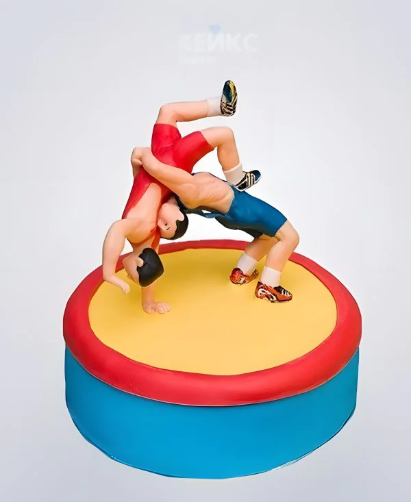 Разноцветный торт Борьба с фигурками борцов Фото