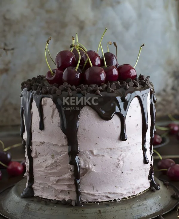 Торт розовый с вишнями Торт розовый с вишнями Фото