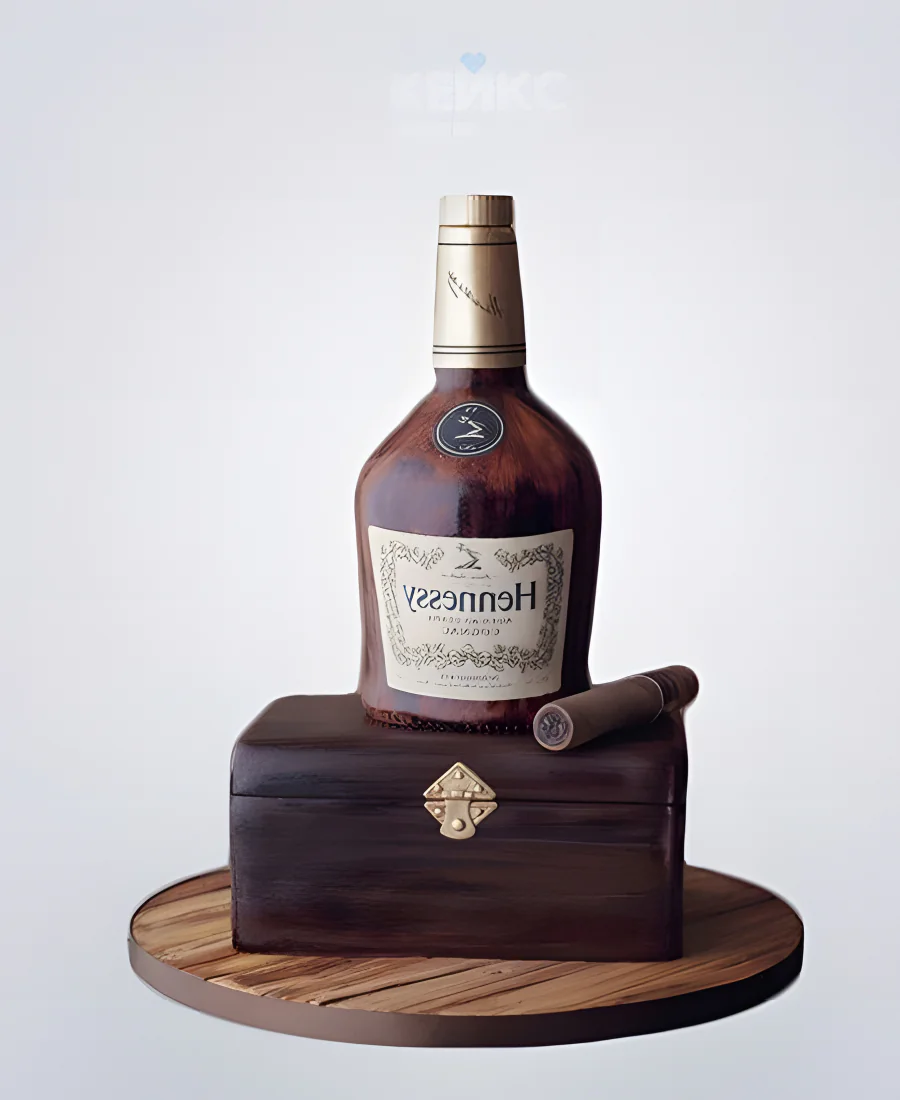 Торт бутылка Хеннесси с сигарой Торт бутылка Хеннесси с сигарой Фото