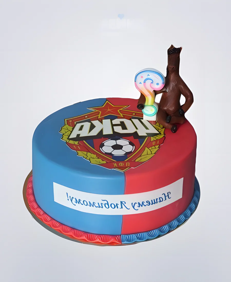 Круглый красно-синий торт ЦСКА с эмблемой Круглый красно-синий торт ЦСКА с эмблемой Фото