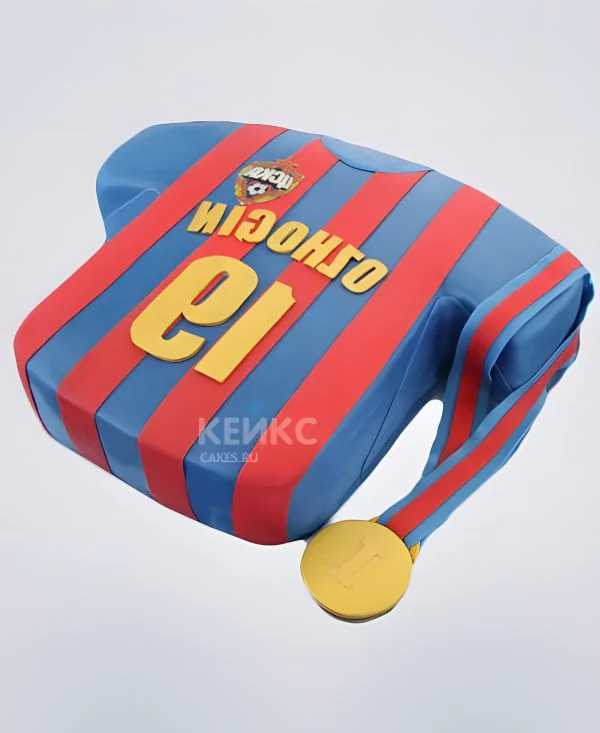 Торт в виде футбольной футболки ЦСКА с медалью Торт в виде футбольной футболки ЦСКА с медалью Фото