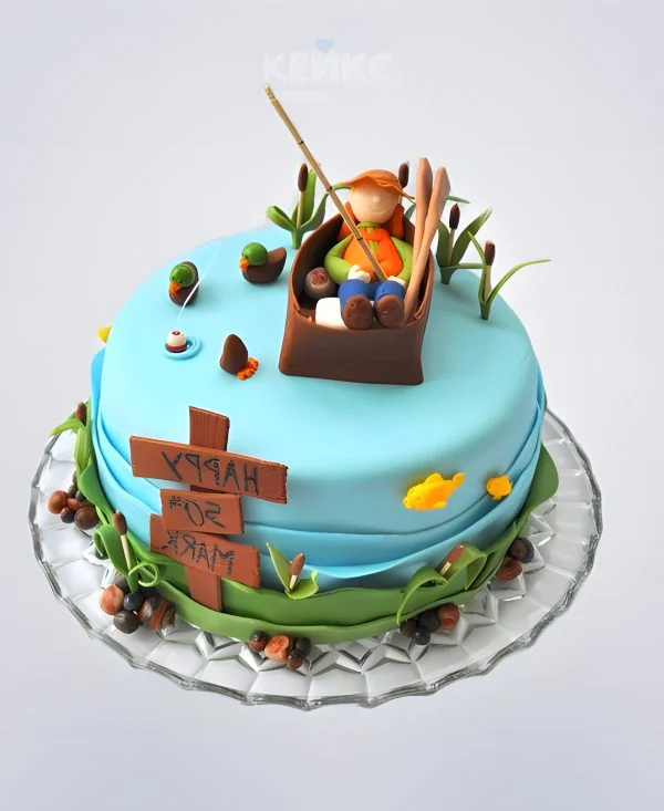 Торт с рыбаком в лодке Торт с рыбаком в лодке Фото