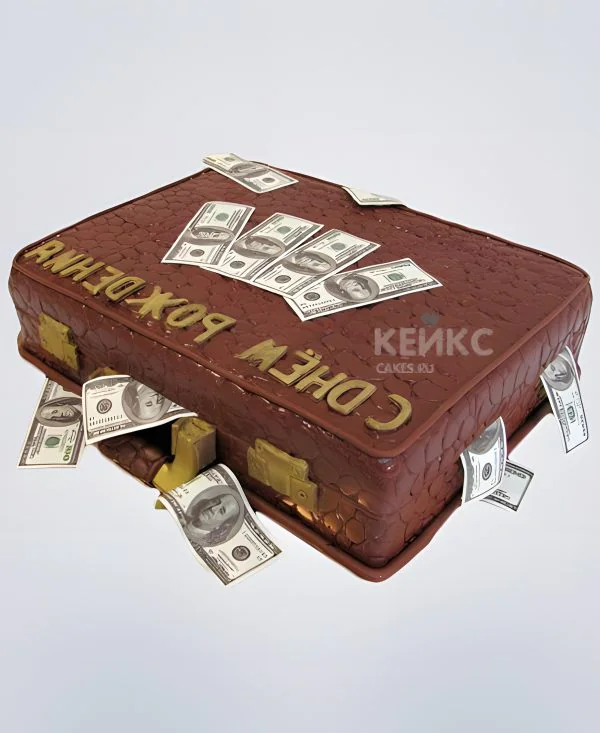 Торт в виде чемодана с долларами Фото