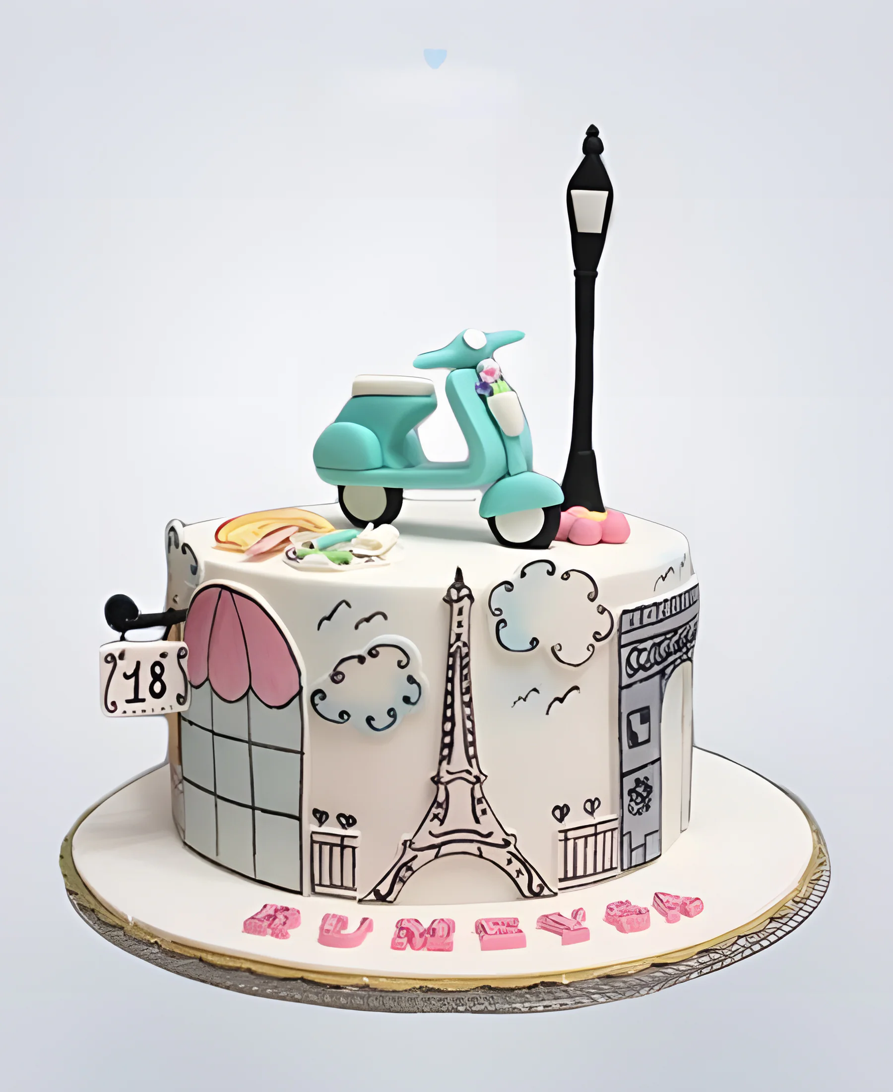 Торт с Эйфелевой башней и фонариком Фото