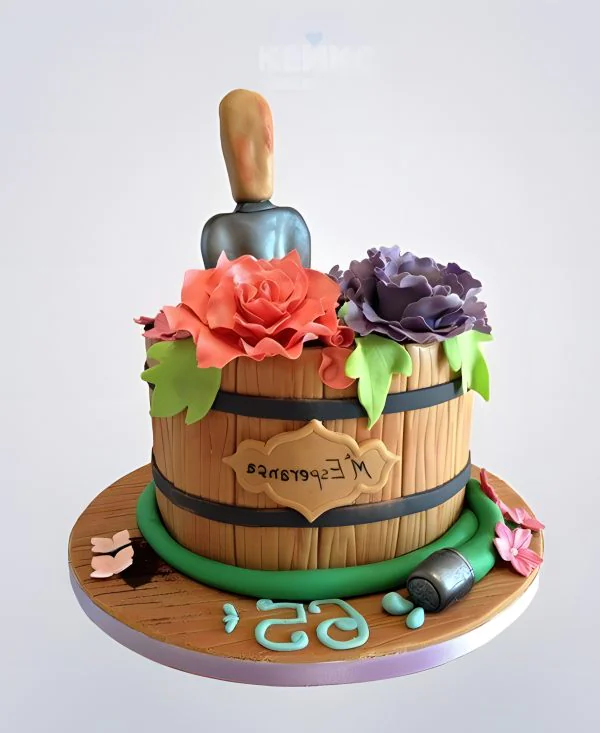 Торт с цветами в бочке Торт с цветами в бочке Фото