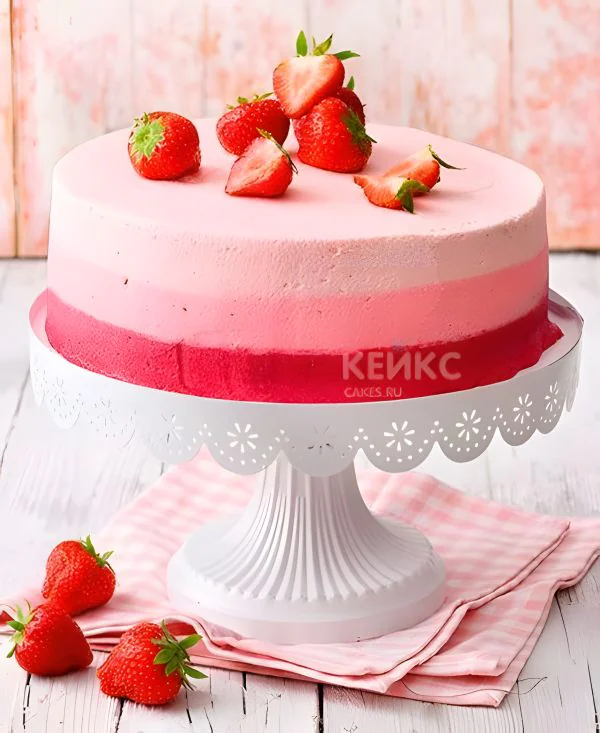 Розовый торт для беременных с клубникой Розовый торт для беременных с клубникой Фото
