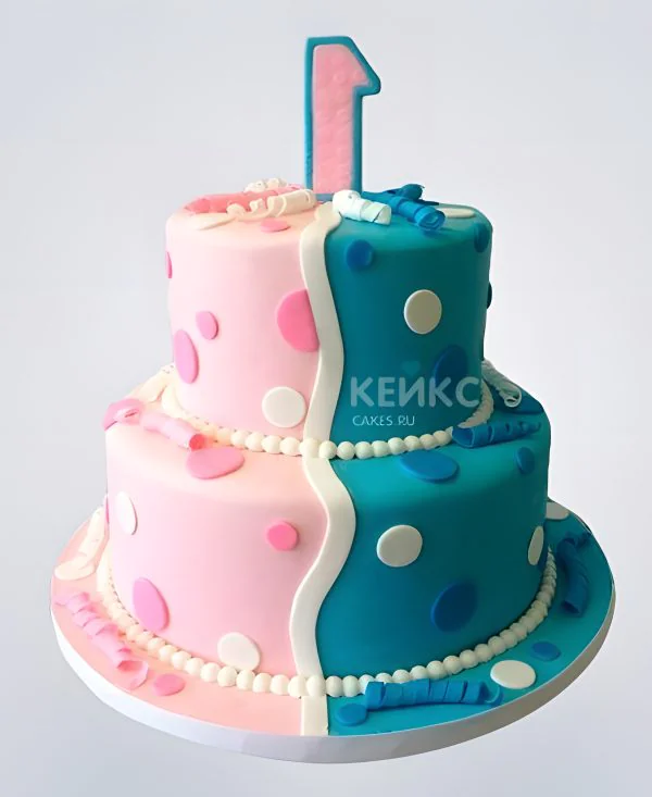 Розово-голубой торт на 1 годик двойняшкам Розово-голубой торт на 1 годик двойняшкам Фото