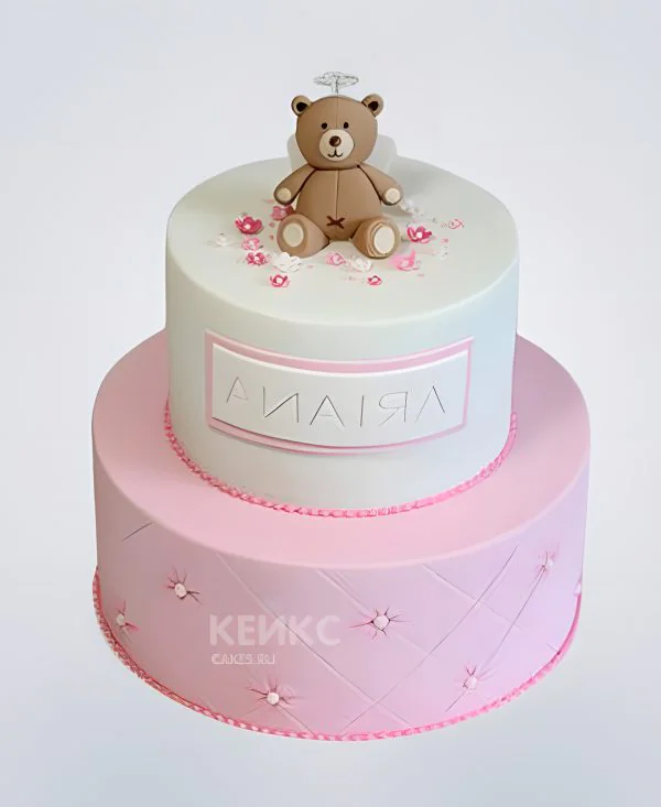Розовый торт с медведем на 6 месяцев девочке Розовый торт с медведем на 6 месяцев девочке Фото