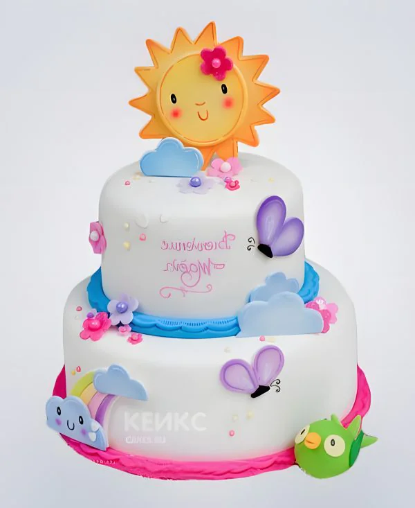 Торт с бабочками и солнцем на полгода девочке Фото
