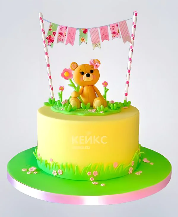 Желто-зеленый торт с мишкой Желто-зеленый торт с мишкой Фото