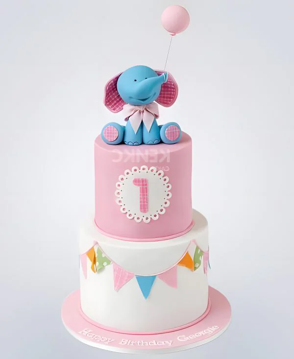 Торт с голубым слоненком и розовым шаром Фото