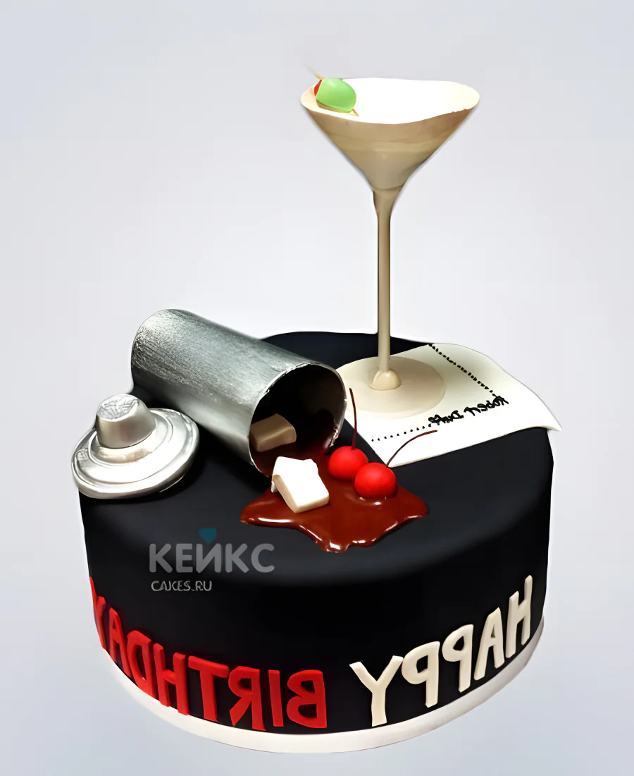 Черный торт с золотым бокалом мартини Черный торт с золотым бокалом мартини Фото