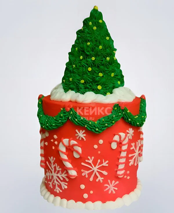 Торт с новогодней елкой из мастики Фото