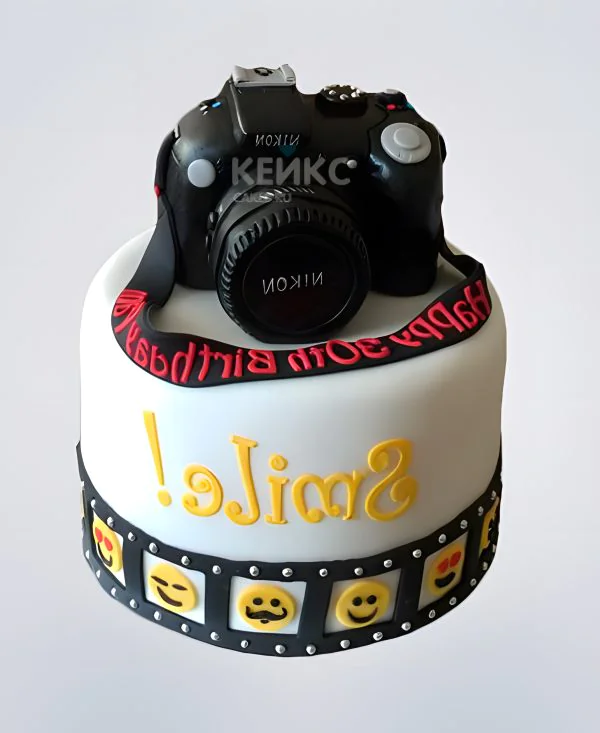 Торт фотоаппарат с эмодзи Торт фотоаппарат с эмодзи Фото
