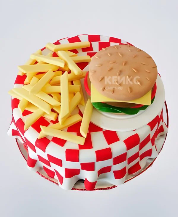 Прикольный торт с гамбургером Фото