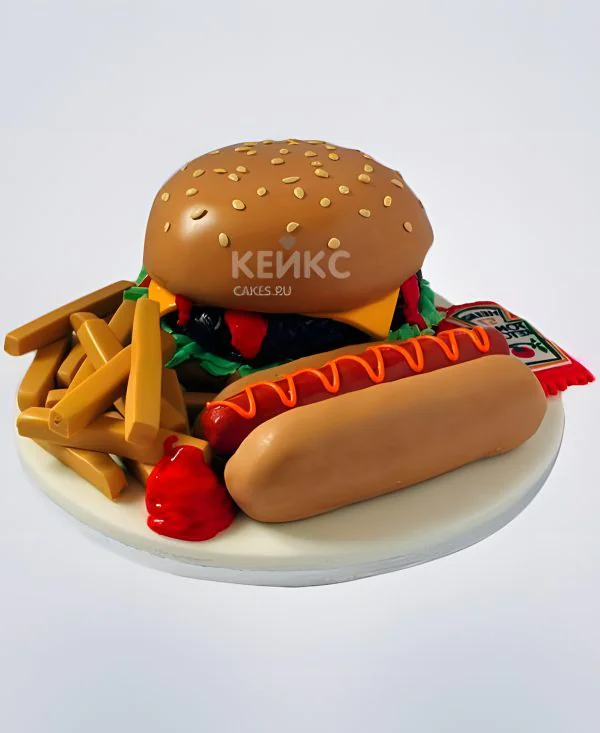 Торт с гамбургером и ход-догом Торт с гамбургером и ход-догом Фото