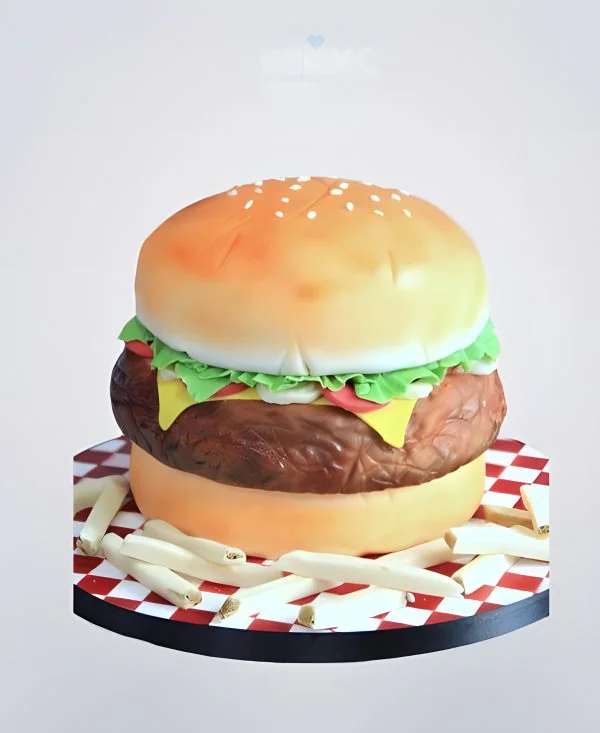 Торт в виде гамбургера с картошкой фри Торт в виде гамбургера с картошкой фри Фото