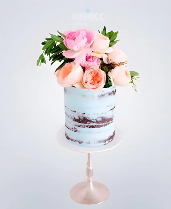 Голубой торт голый с цветами Голубой торт голый с цветами Фото