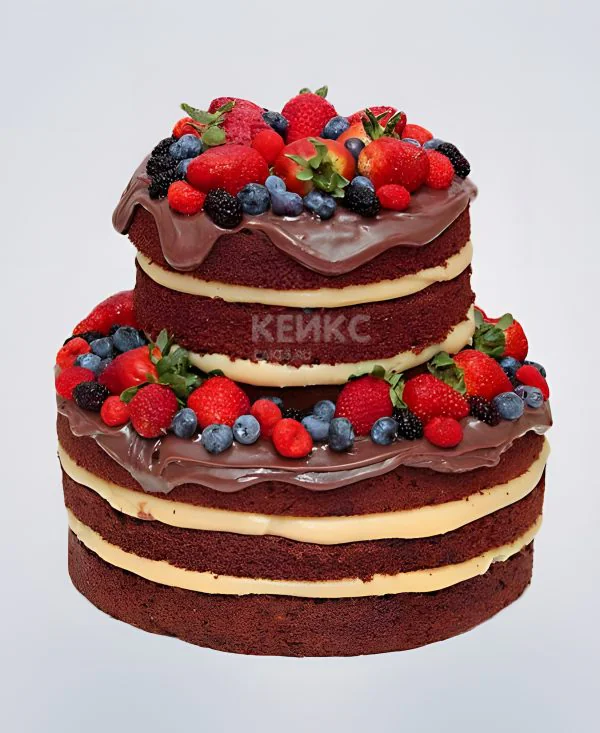 Открытый торт с ягодами и шоколадным кремом (без мастики) Открытый торт с ягодами и шоколадным кремом (без мастики) Фото