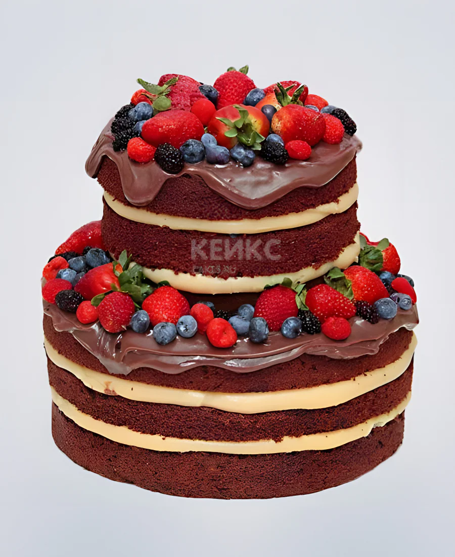 Открытый торт с ягодами и шоколадным кремом (без мастики) Открытый торт с ягодами и шоколадным кремом (без мастики) Фото