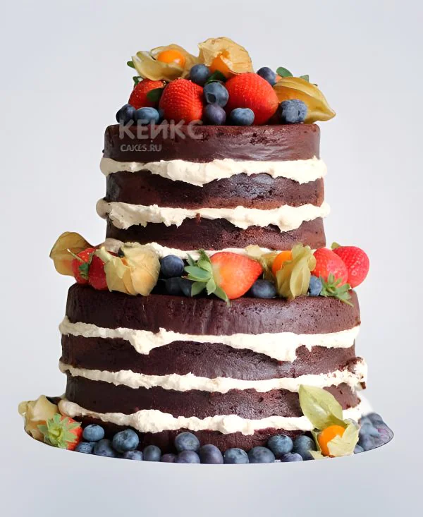 Открытый шоколадный торт с ягодами Открытый шоколадный торт с ягодами Фото