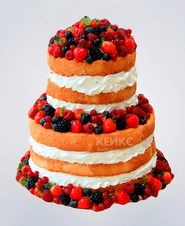 Торт с красными ягодами без мастики Торт с красными ягодами без мастики Фото