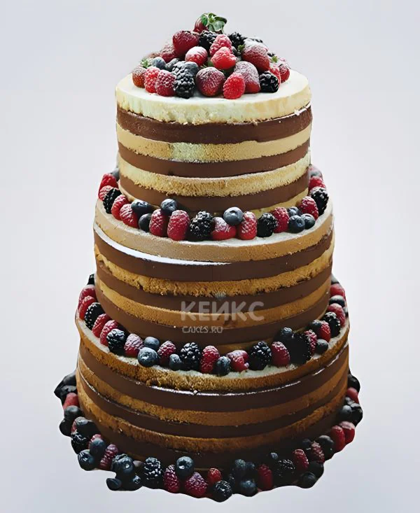Открытый трёхъярусный торт без мастики Открытый трёхъярусный торт без мастики Фото
