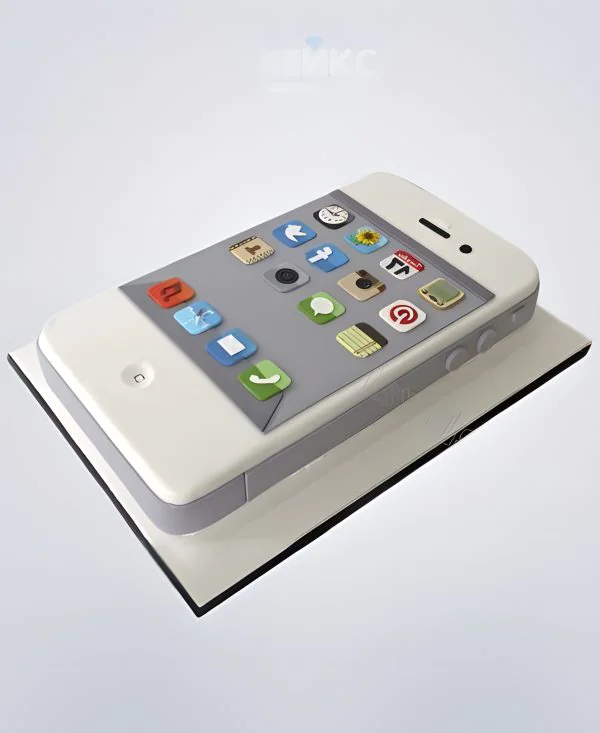 Белый торт в форме айфона Белый торт в форме айфона Фото