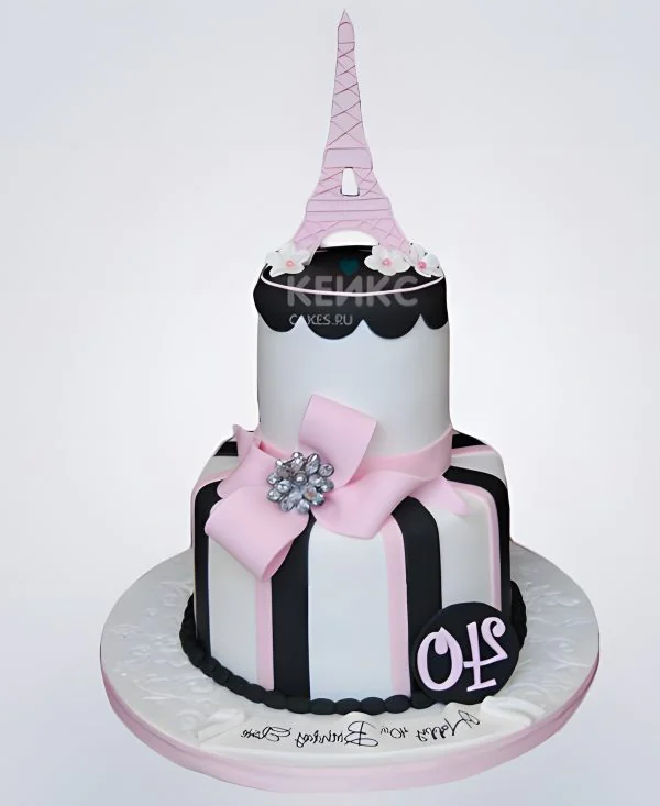 Торт с розовой Эйфелевой башней и цифрой 40 Фото